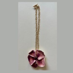 Flower Pendent Necklace - handmade with ceramic painted flower and gold chain
